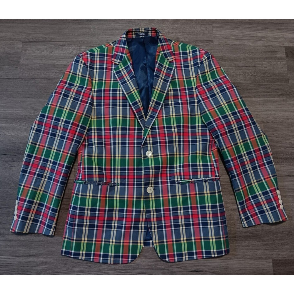 Saddlebred Men's Multicolor Plaid 100%‎ Cotton Sports Coat Size 38S